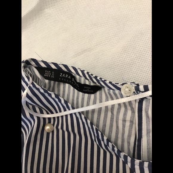 NWT Zara Poplin Stripe‎ Top with faux pearls Blue/White [ SZ Small ] #3595 - Picture 6 of 12